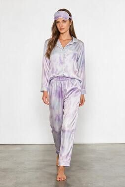 Revolve Plush Faux Silk Pajama Set with Matching Eye Mask Size XS NWT